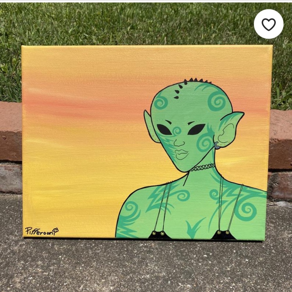 Hot Alien Girl Summer Sunset Painting